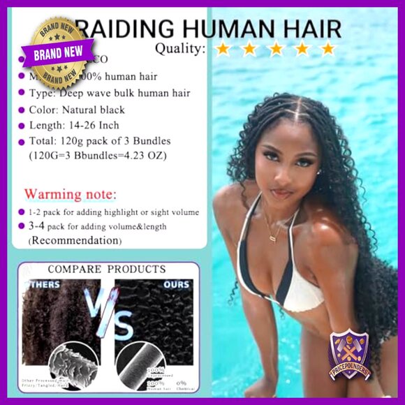 100% Virgin Human Hair Extensions 120g Deep Wave Boho Braids 18 Inch
